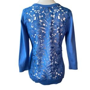 Christopher & Banks Lace Back V-Neck 3/4 Sleeve Button Front Cardigan